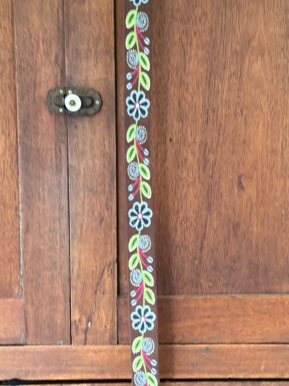 Embroidered Brown Floral Belt with Brass Eyelets